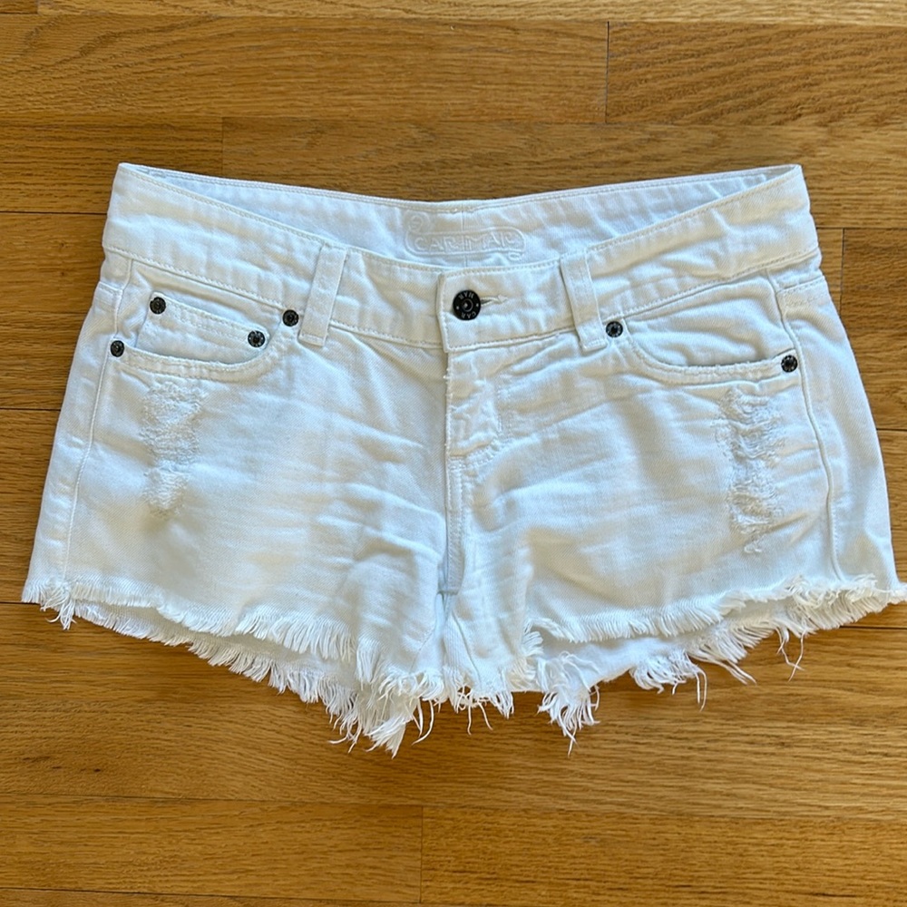 LF CARMAR White Distressed Denim Shorts